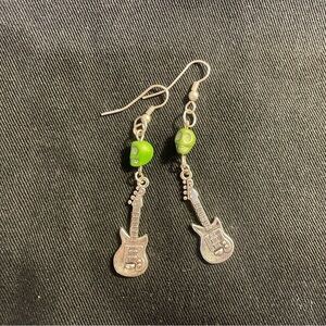 Silver and Green Music Themed Earrings